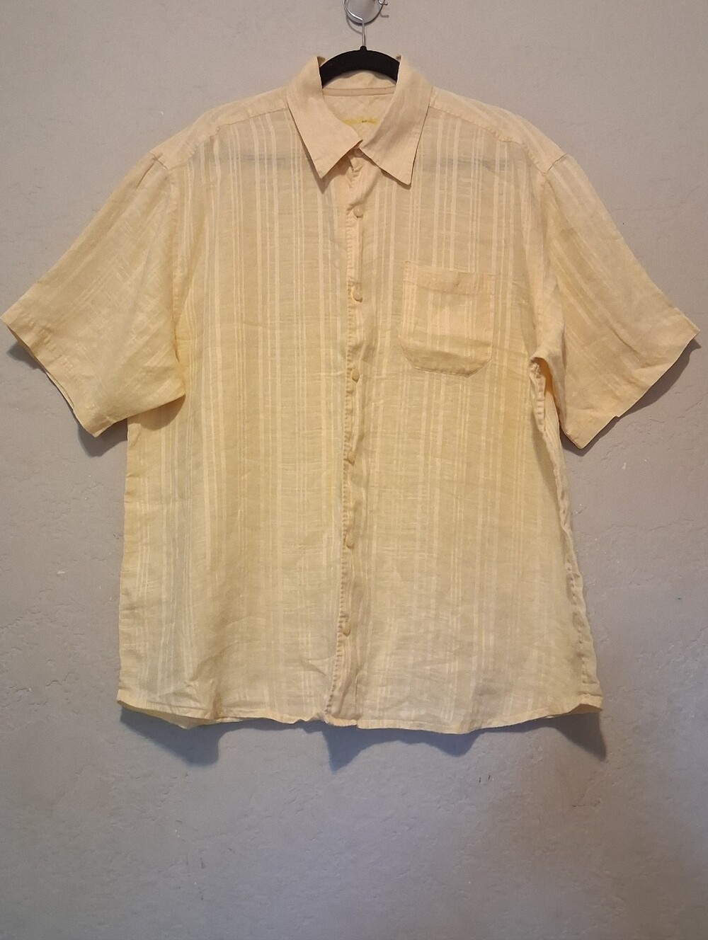 Tommy Bahama 100% Linen Yellow Short Sleeve Button-Down Shirt Coastal XL/TG